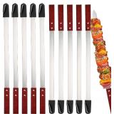 Idong 10 PCS Kabob Skewers 23.6" Flat Stainless Steel BBQ Skewers for Grilling Meat with Wood Handle and Tip Guards, Heavy Duty Reusable for Koobideh Persian Brazilian Shish Kebab