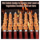 Idong 10 PCS Kabob Skewers 23.6" Flat Stainless Steel BBQ Skewers for Grilling Meat with Wood Handle and Tip Guards, Heavy Duty Reusable for Koobideh Persian Brazilian Shish Kebab