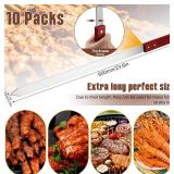 Idong 10 PCS Kabob Skewers 23.6" Flat Stainless Steel BBQ Skewers for Grilling Meat with Wood Handle and Tip Guards, Heavy Duty Reusable for Koobideh Persian Brazilian Shish Kebab