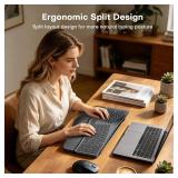 MOKURU Wireless Ergonomic Keyboard, Split Keyboard with Wrist Rest, Full Size 2.4G BT Computer Keyboard, Compatible with Windows, Mac OS, PC Computer/Laptop (Black)