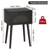 Fixwal Nightstands Set of 2 with Fluted Door, Small End Table with Solid Wood Feet for Bedroom Small Space, Modern Mid-Century Bedside Table, Black, 13.8 x 10.6 x 21.3in