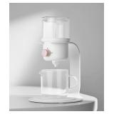 Glass Tea Pot with Infusers for Loose Tea and Drip Coffee Pour Over, Semi Automatic Tea Set with Magnetic Clear Teapot, White