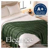 Boho Knitted Chenille Blanket with Tassels - Lightweight & Soft All-Season Throw - 3D Classic Pattern for Living Room Bedroom Couch, Imperial Green, Throw 50"x60"