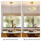 Gold Crystal Ceiling Light, Modern Semi Flush Mount Ceiling Lighting Fixture, Round Hallway Lighting Fixtures Chandelier Pendent Light for Foyer Kitchen Entryway Bedroom Dining Room, 3-Light,11.8Inch