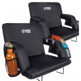 $170 BRAWNTIDE Stadium Seat for Bleachers with Back Support - Wide Padded Reclining Bleacher Seat, Portable Folding Stadium Chair with Armrests, Hooks, Straps, Cup Holders & Pockets (Black, 23", 2 Pac