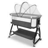 $150 Baby Bassinet, HDJ Baby Bedside Sleeper Bassinet with Storage Basket for Infant, Bedside Crib for 0-6 Months, Dark Gray