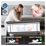 $150 Baby Bassinet, HDJ Baby Bedside Sleeper Bassinet with Storage Basket for Infant, Bedside Crib for 0-6 Months, Dark Gray