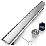 32 Inch Linear Shower Drain Silver Floor Drain for Bathroom Kitchen Rectangular 2 in 1 Floor Drain Tile Insert Cover 304 Stainless Steel Easy Install with Hair Strainer, Adjustable Leveling Feet