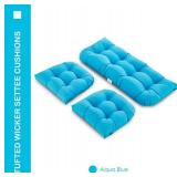$123 Wicker Chair Cushions of 3 Pieces & High Back Chair Cushion, Aqua Blue