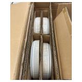$120 Famiware Star Dinnerware Set with Pasta Bowls, Service for 4 (16pcs), Ribbed Stoneware Plates and Double Bowls Dishes Sets - Chip & Scratch Resistant, Microwave & Dishwasher Safe, Cappuccino Whit
