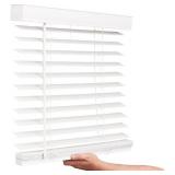 LOTUS & WINDOWARE Cordless Faux Wood Blinds, 34.5" Wide x 60" Long, Smooth, Snow White, 2 Inch Horizontal Blinds   for Living Room, Bedroom, Interior Door Windows