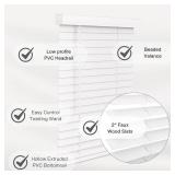 LOTUS & WINDOWARE Cordless Faux Wood Blinds, 34.5" Wide x 60" Long, Smooth, Snow White, 2 Inch Horizontal Blinds   for Living Room, Bedroom, Interior Door Windows