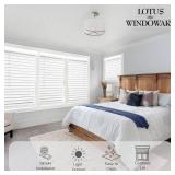 LOTUS & WINDOWARE Cordless Faux Wood Blinds, 34.5" Wide x 60" Long, Smooth, Snow White, 2 Inch Horizontal Blinds   for Living Room, Bedroom, Interior Door Windows
