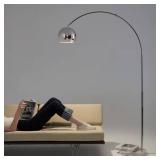 $180 Olivia 75 in. Brushed Chrome Industrial 1-Light Adjustable LED Arc Floor Lamp with Chrome Metal Bowl Shade