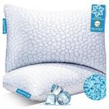 QUTOOL Cooling Pillow for Sleeping, CertiPUR-US Shredded Memory Foam Queen Pillows Set of 2, Cool Pillow for Hot Sleepers Adjustable Firm Pillow for Side, Back, Stomach Sleepers Soft Yet Support,White