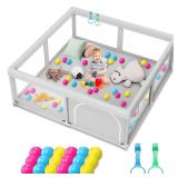 Baby Playpen with Balls and Pull Rings for Babies and Toddlers 50 x 50 inch, Play Yards Indoor, Sturdy Safety Play Pen with Soft Breathable Mesh, Baby Fence