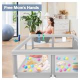 Baby Playpen with Balls and Pull Rings for Babies and Toddlers 50 x 50 inch, Play Yards Indoor, Sturdy Safety Play Pen with Soft Breathable Mesh, Baby Fence