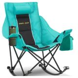 Unisakey Oversized Rocking Camping Chair with Headrest & Cup Holder - 300lbs Capacity, 600D Oxford Fabric, Easy Fold Portable Outdoor Rocker Chair for Camping, Backyard, Beach, Blackgreen
