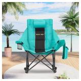 Unisakey Oversized Rocking Camping Chair with Headrest & Cup Holder - 300lbs Capacity, 600D Oxford Fabric, Easy Fold Portable Outdoor Rocker Chair for Camping, Backyard, Beach, Blackgreen