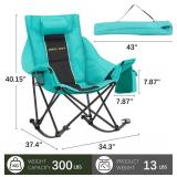 Unisakey Oversized Rocking Camping Chair with Headrest & Cup Holder - 300lbs Capacity, 600D Oxford Fabric, Easy Fold Portable Outdoor Rocker Chair for Camping, Backyard, Beach, Blackgreen