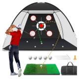 Golf Net with Practice Mat,Golf Hitting Aid Nets 10x7FT for Backyard Driving Chipping Training Swing,Gifts for Men Dad Him and Golfer