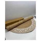 voyzz home Premium Natural Jute Braided Area Rug, 5-feet Round, White Printed Border, Stain Resistance, Natural Handmade Rug for Entryways, Living Room, Dining Room, Bedroom, Farmhouse, Kitchen