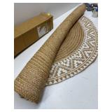 voyzz home Premium Natural Jute Braided Area Rug, 5-feet Round, White Printed Border, Stain Resistance, Natural Handmade Rug for Entryways, Living Room, Dining Room, Bedroom, Farmhouse, Kitchen