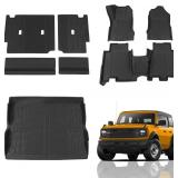 $150 Floor Mats Compatible with 2021 2022 2023 2024 2025 2026 Ford Bronco Trunk Mat Cargo Liner Kick Mat for Ford Bronco Accessories 4 Door(Trunk Mat+Floor Mats+Rear Backrest Mats)