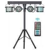 $140 5 in 1 DJ Lights with Stand Combination Party Light Dj Disco Lights Stage Lighting for Parties 3/6/15CH with Sound Activated,DMX,Remote Control Strobe LED Par Light for Weddings Birthday KTV-1PC
