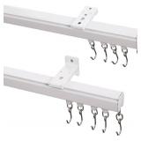 ChadMade Ceiling Track Kit with Hooks, Wall Mount Curtain Track, x-Large Size for Space 12ft - 18ft Wide, Single Window Rods Work with Grommet and Pinch Pleated Curtain, White