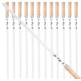 23.5-Inch Long Twist Flat BBQ Skewers, HONSHEN 7/16 Inch Heavy Duty Stainless Steel Wide Blade with hardwood Handle barbecue skewers for Grilling Meat,Chicken,Beef-Set of 12 (23.5 Inch)