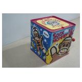 Vintage Schilling Co Sock Monkey Jack in the Box