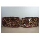 *2* XL Maroon Fabric Gold Tone Embroidered Floral Design Tote Travel Bag