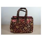 *2* XL Maroon Fabric Gold Tone Embroidered Floral Design Tote Travel Bag