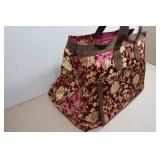 *2* XL Maroon Fabric Gold Tone Embroidered Floral Design Tote Travel Bag