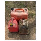 3 Red Older Gas Cans