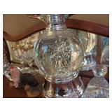 Lot Including Silver-Tone Snowflake Candle Holder, Cut Glass Goblets, Figurines