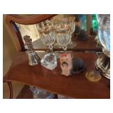 Lot Including Silver-Tone Snowflake Candle Holder, Cut Glass Goblets, Figurines