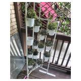 White Metal Tiered Planter Stands With Hanging Pots (Lot of 2)