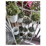 White Metal Tiered Planter Stands With Hanging Pots (Lot of 2)
