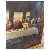Vintage Framed Last Supper Religious Print Wood Frame 24 Inch Long