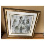 Framed Abstract Ballerina Print Wall Art Gold Tone Frame 28in Wide
