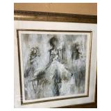 Framed Abstract Ballerina Print Wall Art Gold Tone Frame 28in Wide