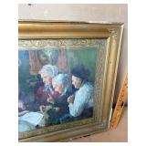 Framed Print The Sewing Circle Ornate Gold Tone Frame Vintage Decor