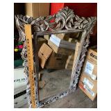 Hand Carved Mango Wood Wall Mirror Distressed Whitewash 39in
