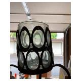 Metal & Glass Candle Holder Scroll Stand Oval Lens Design Patina