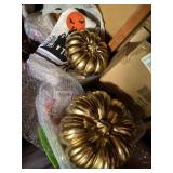 Decorative Pumpkin Set Gold Metallic & Black Glitter Halloween Fall