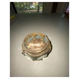 Antique Round Ormolu Jewelry Casket Beveled Glass Trinket Box