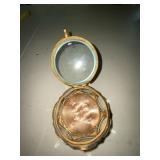 Antique Round Ormolu Jewelry Casket Beveled Glass Trinket Box