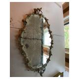 Vintage Gold Tone Tole Ivy Wall Mirror 25in Tall Heavy Patina